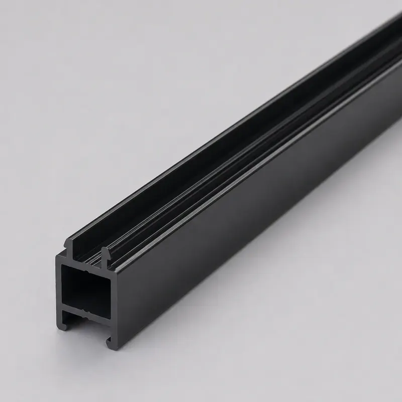Black PVC U-channel and guide rail profiles