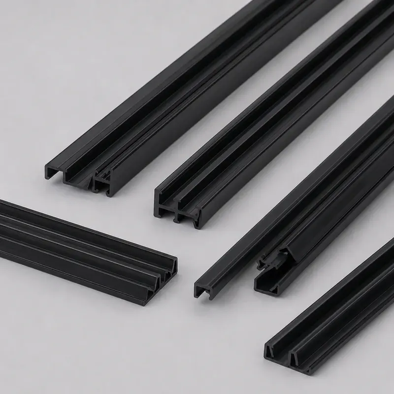 Black custom PVC extrusion strips with multiple cross sections